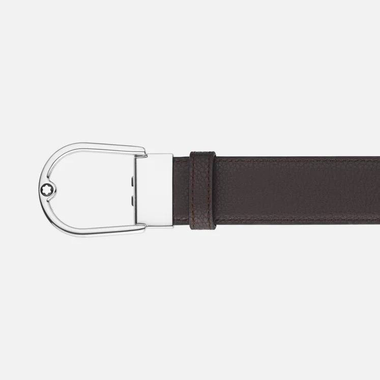 Cintura Montblanc Ebano Nero Pelle Granulata Con Fibbia Ferro Di Cavallo