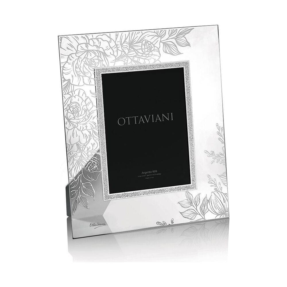 Portafoto Cristallo Rose Con Foglia Argento