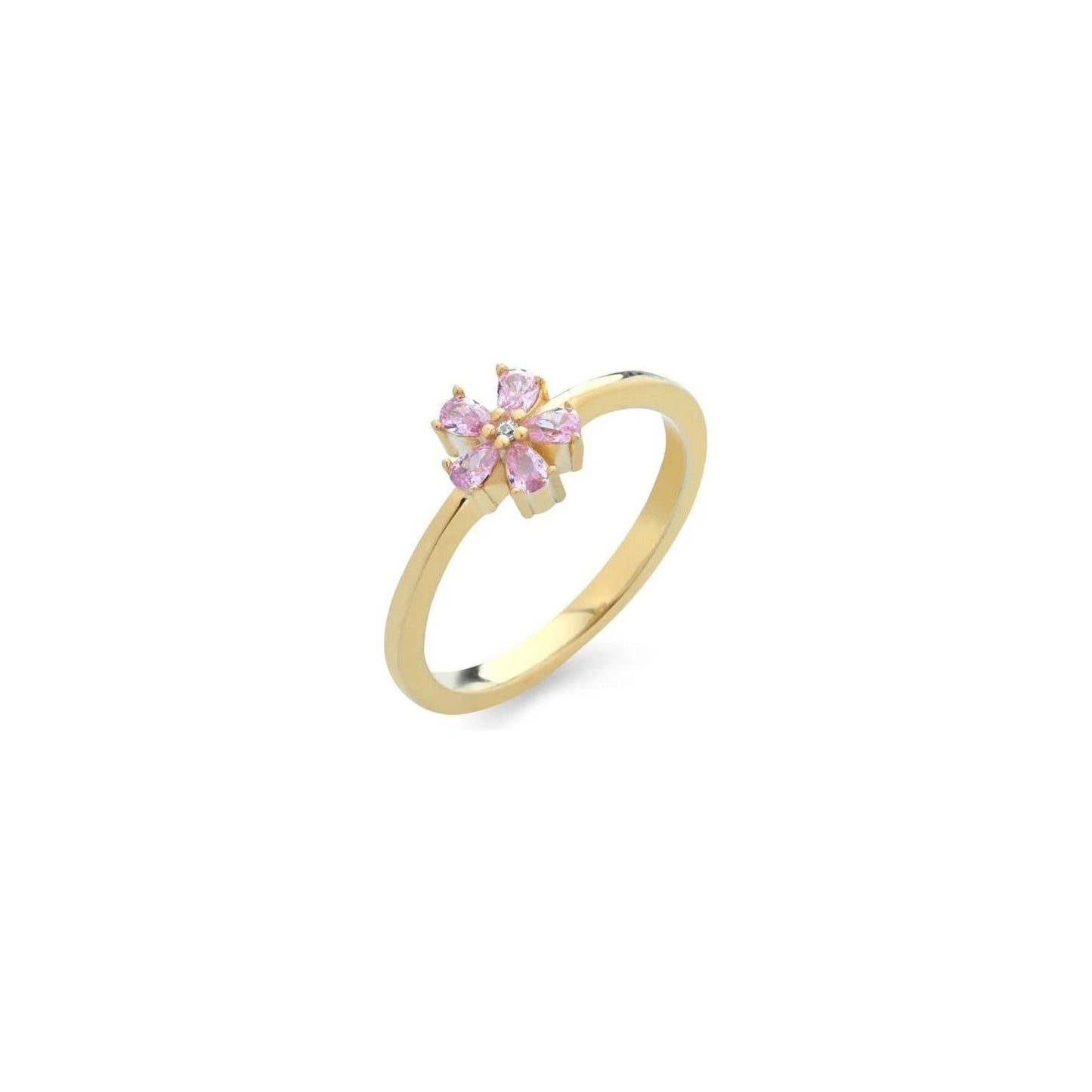 Anello Fiore Argento 925 Bagno Oro Giallo Zirconi Rosa