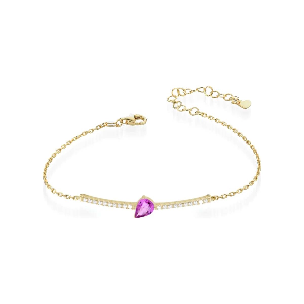 Bracciale Argento 925 Bagno Oro Giallo Goccia Fucsia