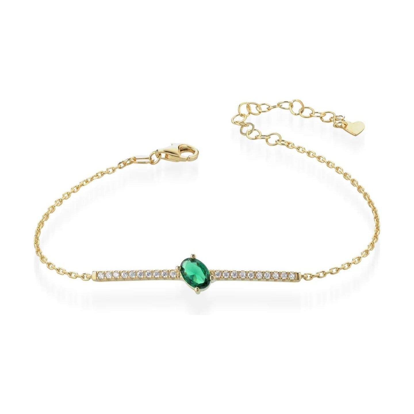 Bracciale Argento 925 Bagno Oro Giallo Zirconi Bianchi Pt Ovale Verde