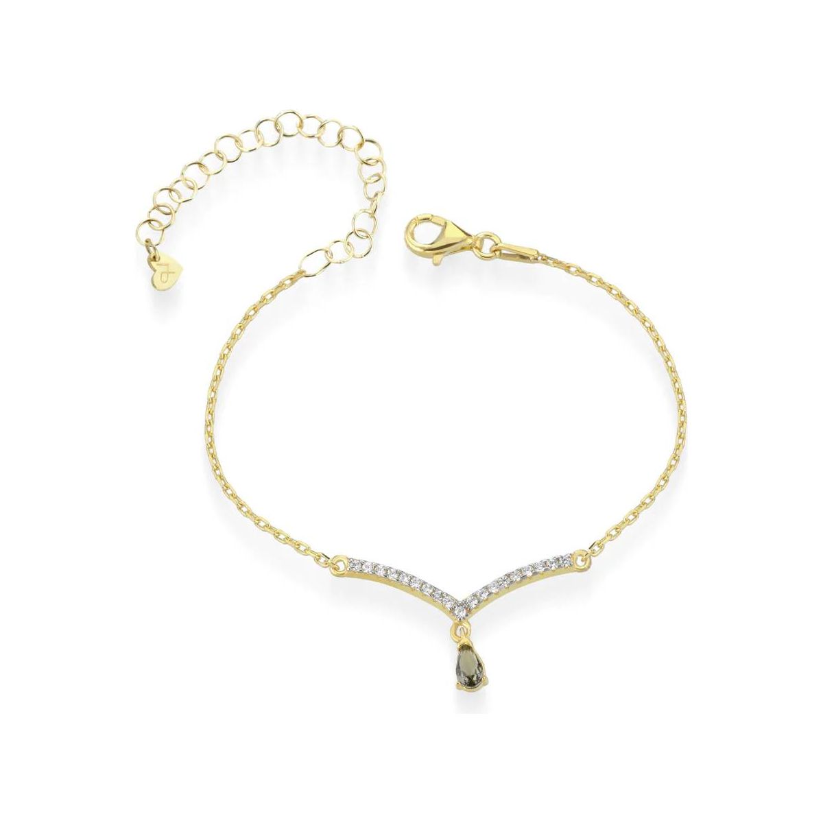 Bracciale Argento 925 Bagno Oro Giallo Zirconi Bianchi E Goccia Grigia