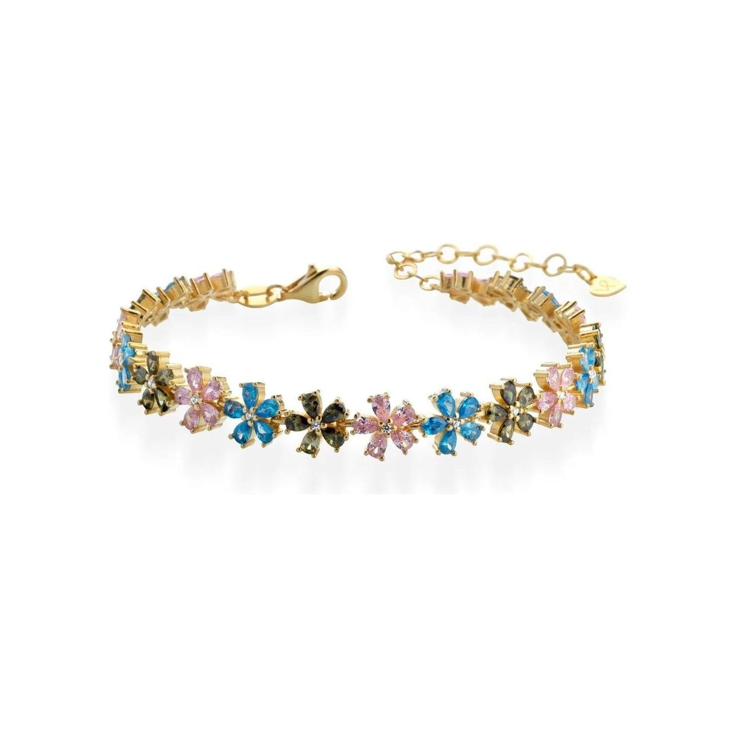 Bracciale Fiore Argento 925 Bagno Oro Giallo Zirconi Colorati