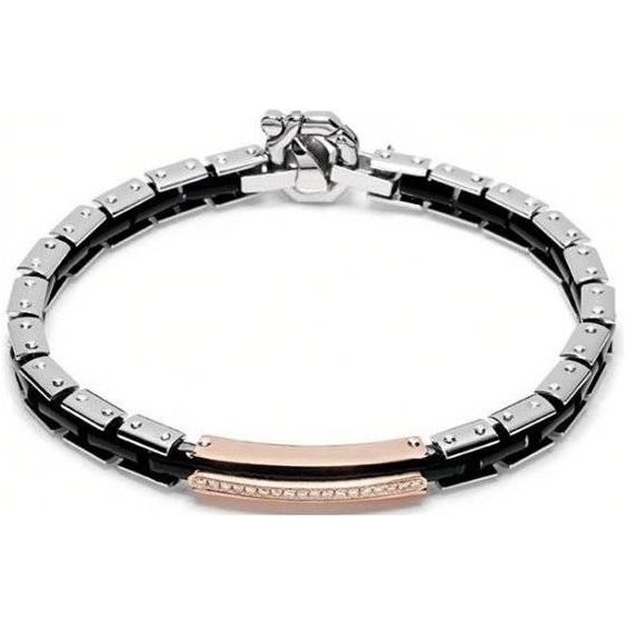 Bracciale Barakà In Acciaio, Oro Rosa, Ceramica Nera E Diamanti
