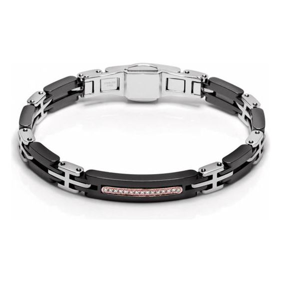 Bracciale Barakà Oro Rosa, Ceramica Nera E Acciaio Con Diamanti Bianchi