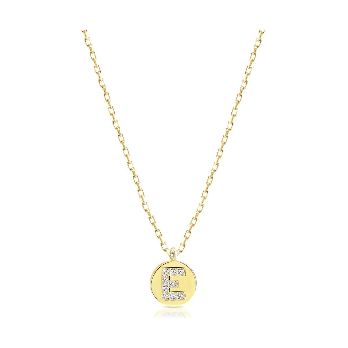 Collana Iniziale E Argento 925 Bagno Oro Giallo Zirc Bianchi
