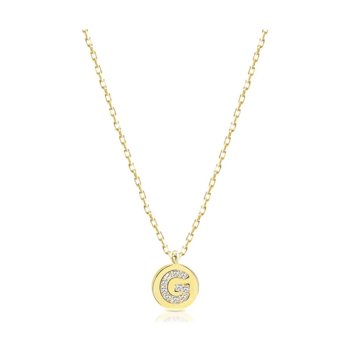 Collana Iniziale G Argento 925 Bagno Oro Giallo Zirc Bianchi