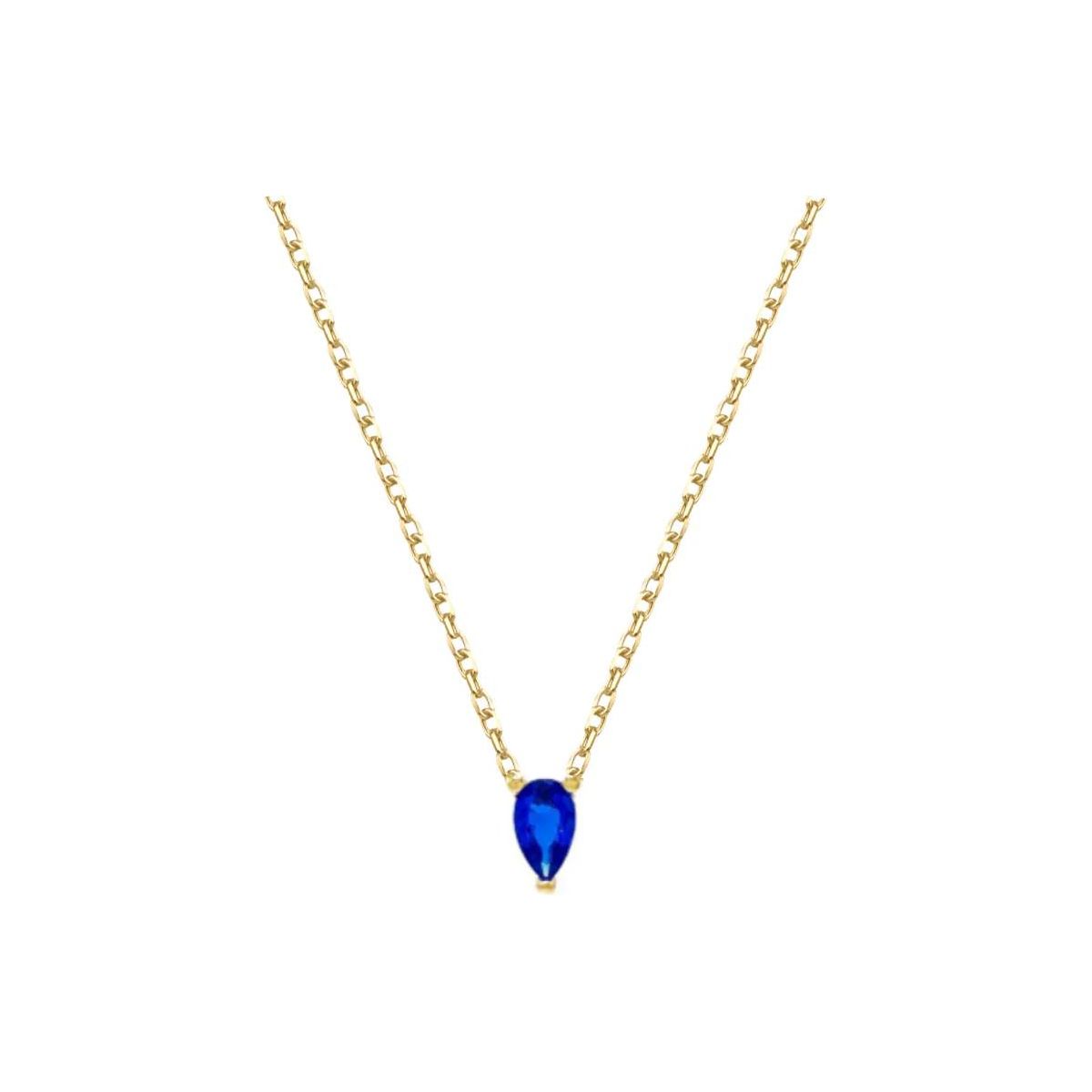 Collana Solitario Goccia Argento 925 Bagno Oro Giallo Goccia Blu