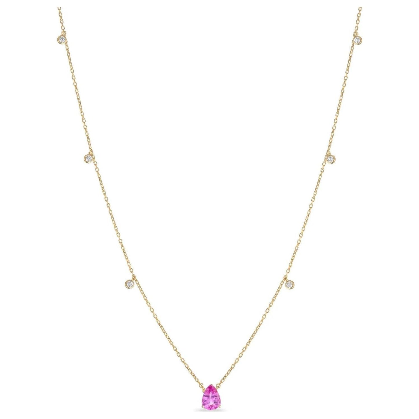 Collana Argento 925 Bagno Oro Giallo Goccia Fucsia