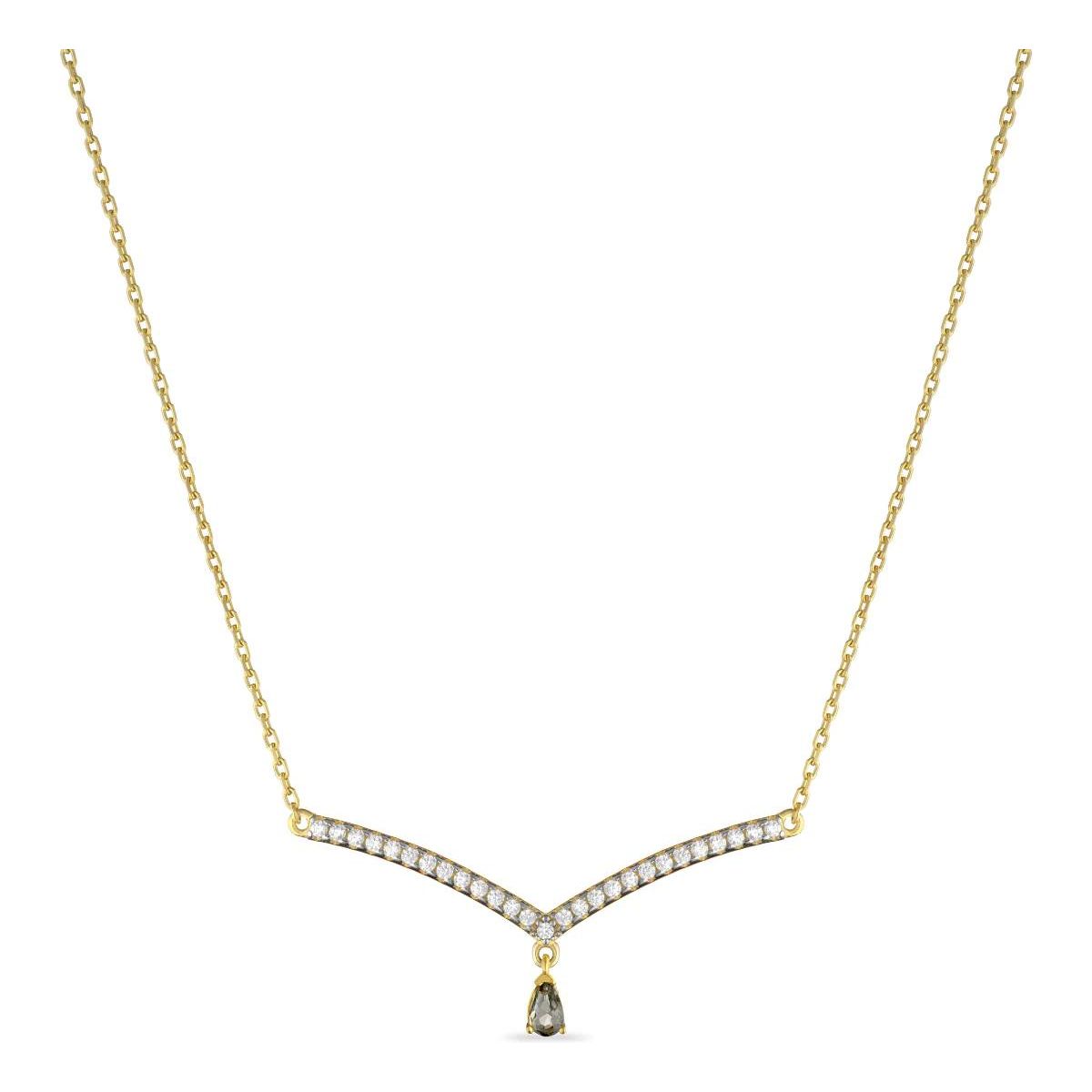 Collana Argento 925 Bagno Oro Giallo Zirconi Bianchi E Goccia Grigia