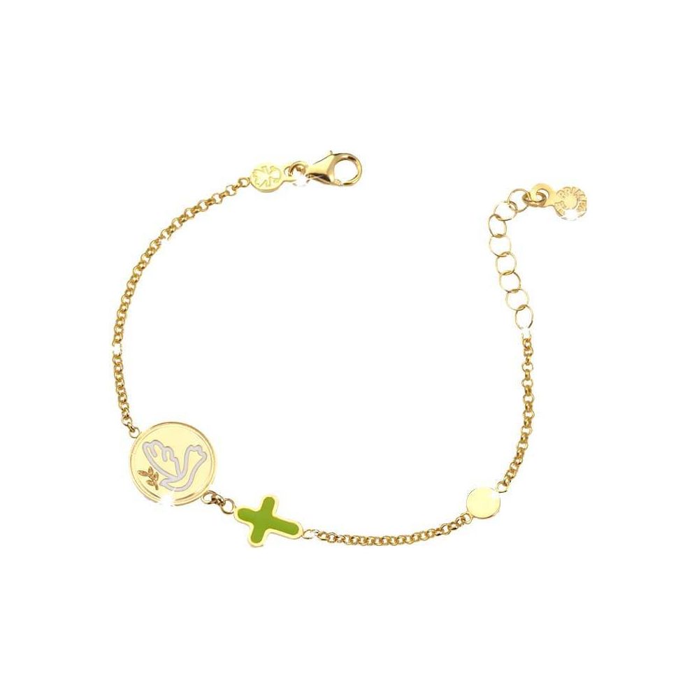 Bracciale Le Bebè Proteggimi Oro Giallo E Smalto Con Colomba E Croce - Gioielleria Antonio Pezzuto