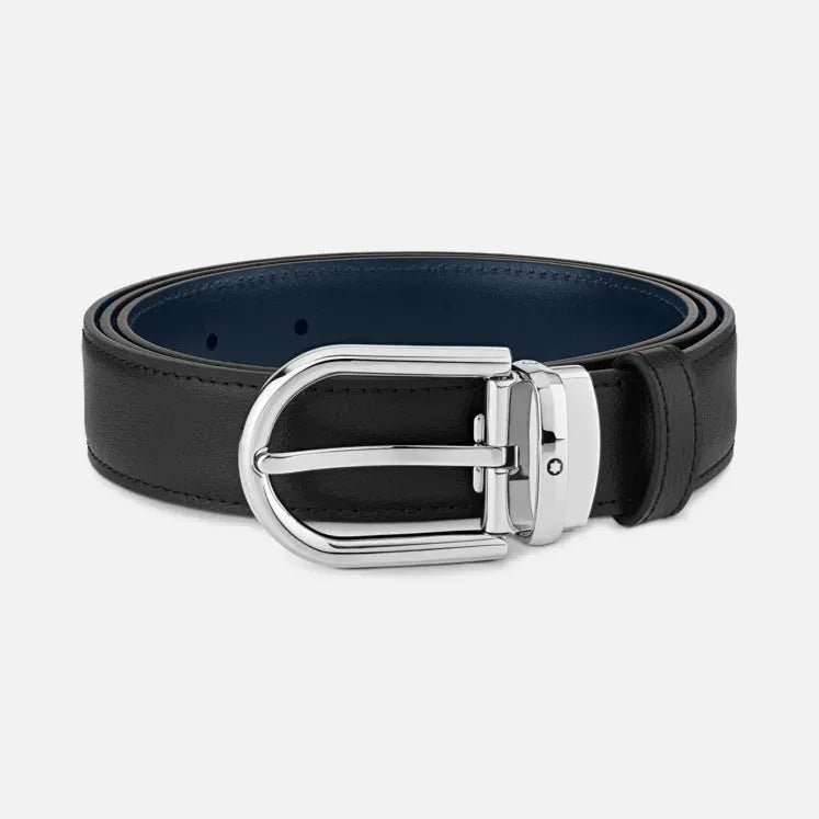 Cintura Montblanc Reversibile In Pelle Nera\Blu