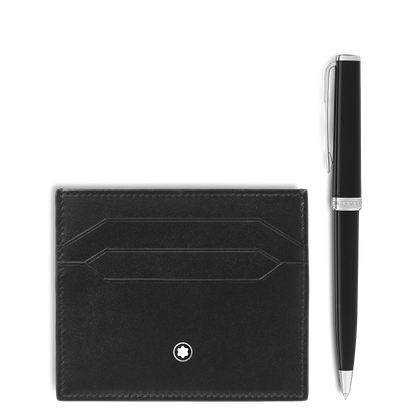 Set con Penna a sfera PIX nera e Porta carte 6 scomparti in Pelle Meisterstück