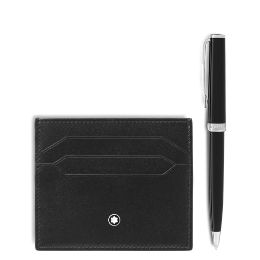 Set con Penna a sfera PIX nera e Porta carte 6 scomparti in Pelle Meisterstück