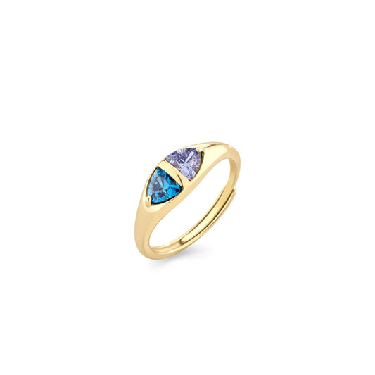 Anello argento dorato zirconi blu