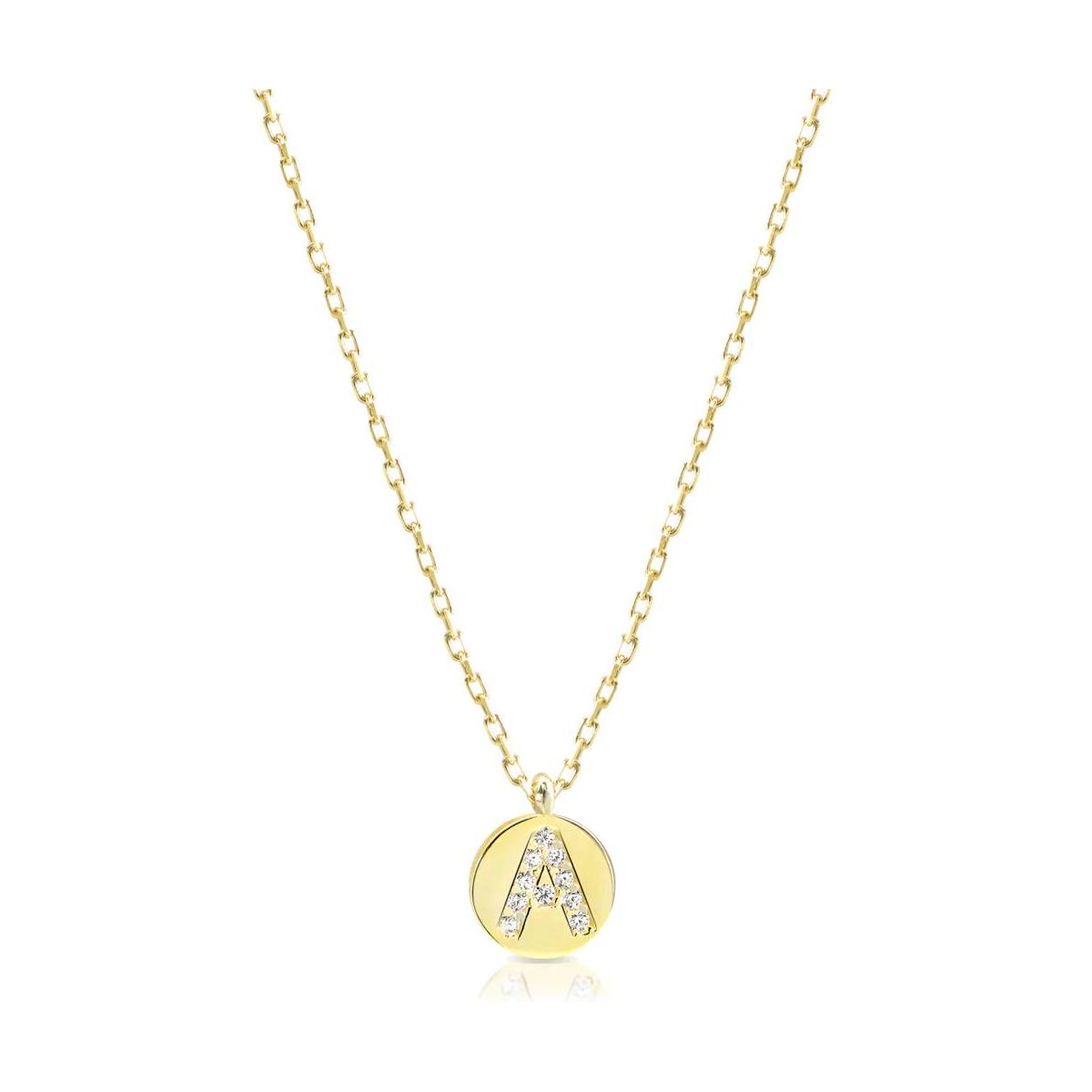 Collana Iniziale A Argento 925 Bagno Oro Giallo Zirc Bianchi