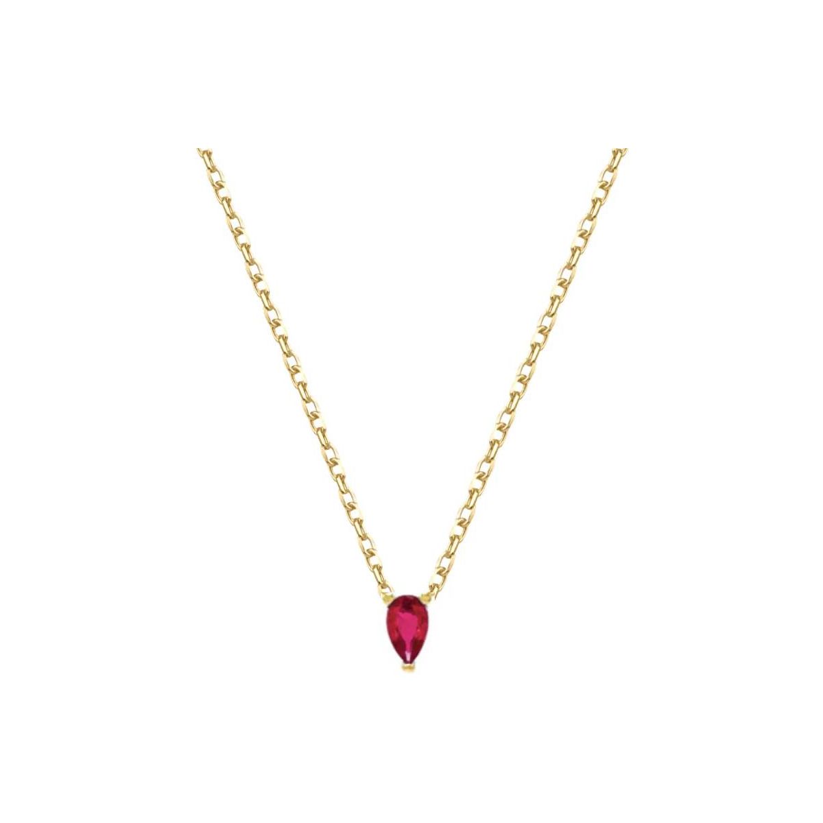 Collana Solitario Goccia Argento 925 Bagno Oro Giallo Goccia Rossa