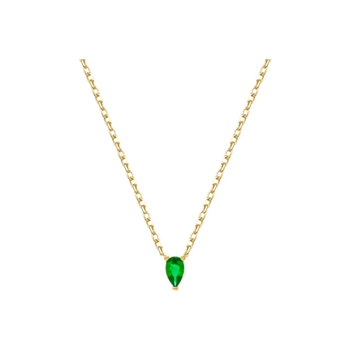 Collana Solitario Goccia Argento 925 Bagno Oro Giallo Goccia Verde