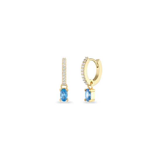 Orecchini hoops argento dorato zircone ovale azzurro