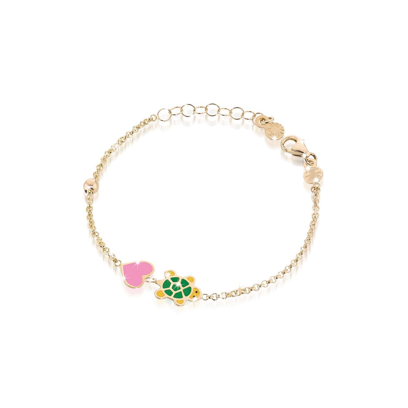 Bracciale Fortuna con tartaruga e cuore in oro giallo