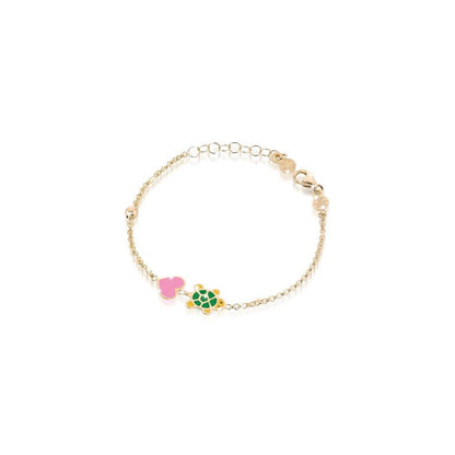 Bracciale Fortuna con tartaruga e cuore in oro giallo