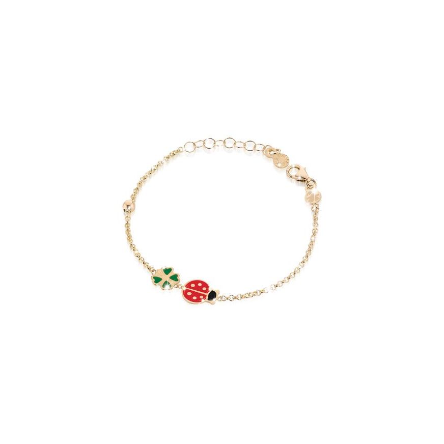 Bracciale Fortuna con coccinella e quadrifoglio in oro giallo