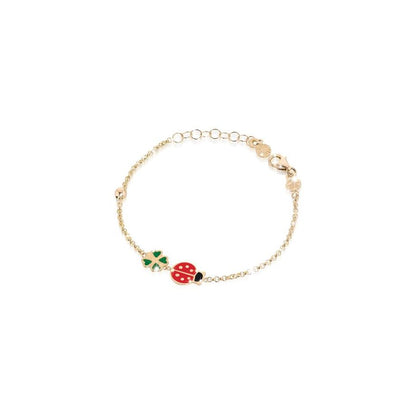 Bracciale Fortuna con coccinella e quadrifoglio in oro giallo