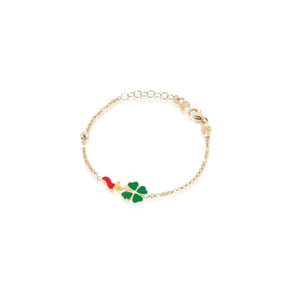 Bracciale Fortuna con cornetto e quadrifoglio in oro giallo