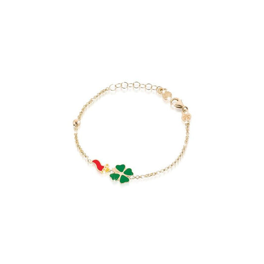 Bracciale Fortuna con cornetto e quadrifoglio in oro giallo