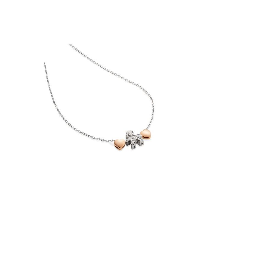 Collana sagoma bimbo oro bianco con diamanti e cuori in oro rosa
