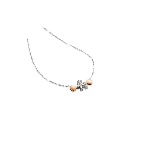 Collana sagoma bimbo oro bianco con diamanti e cuori in oro rosa