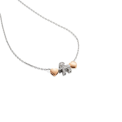 Collana sagoma bimbo oro bianco con diamanti e cuori in oro rosa