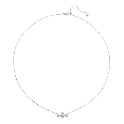 Collana sagoma bimba oro bianco con diamanti e cuori in oro rosa