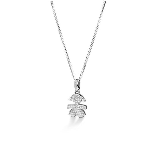Ciondolo I Preziosi  con sagoma bimba in oro bianco e diamanti