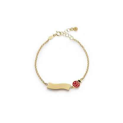 Bracciale Fortuna con coccinella e targhetta in oro giallo