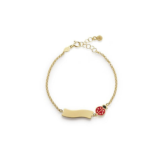 Bracciale Fortuna con coccinella e targhetta in oro giallo
