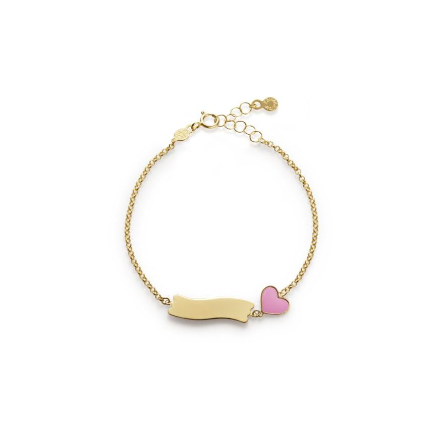 Bracciale Fortuna con cuore e targhetta in oro giallo