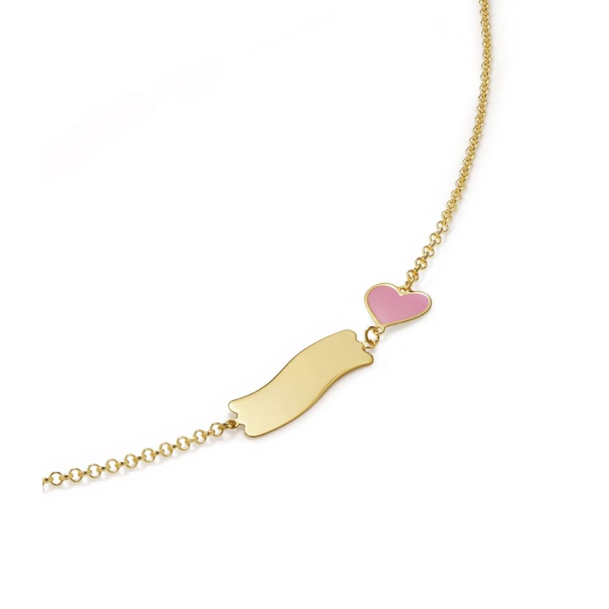 Bracciale Fortuna con cuore e targhetta in oro giallo