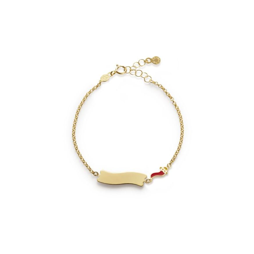 Bracciale Fortuna con cornetto e targhetta in oro giallo