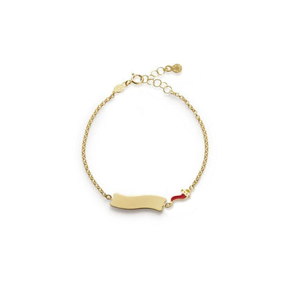 Bracciale Fortuna con cornetto e targhetta in oro giallo