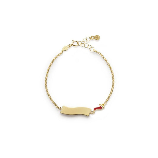 Bracciale Fortuna con cornetto e targhetta in oro giallo