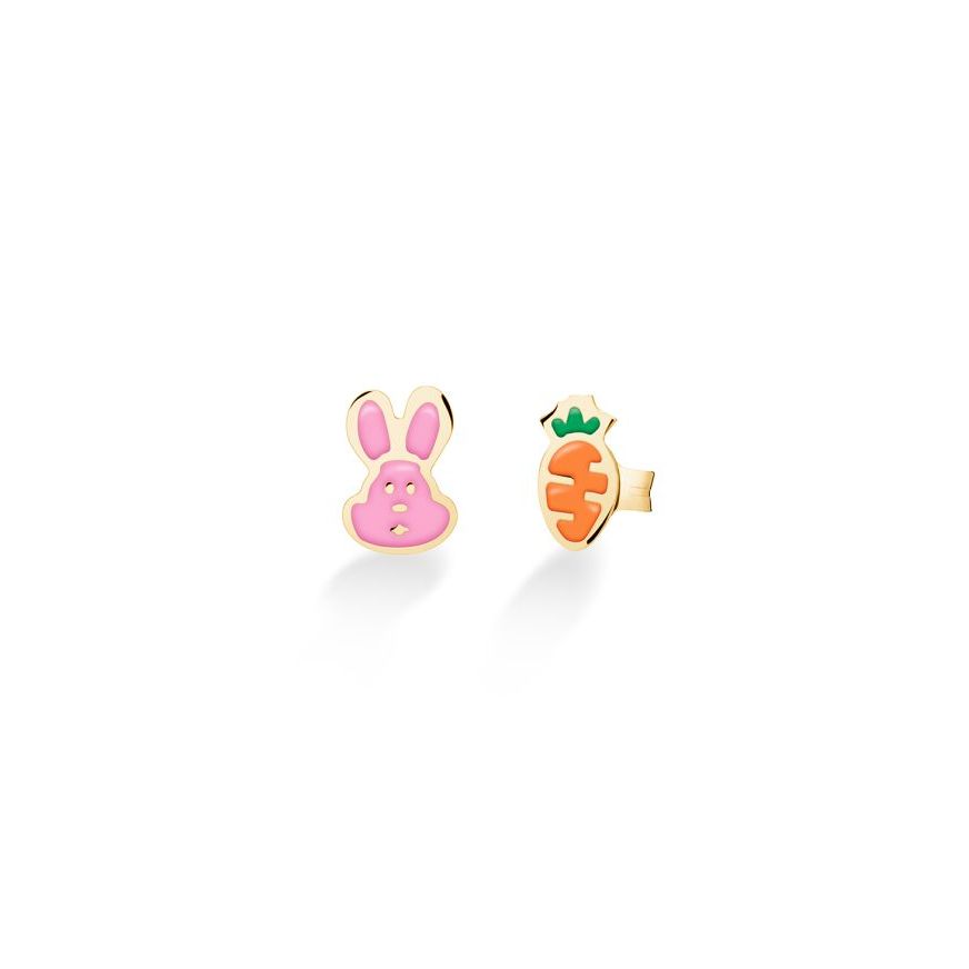 Orecchini Fortuna con coniglietto e carota in oro giallo