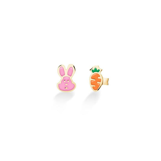 Orecchini Fortuna con coniglietto e carota in oro giallo