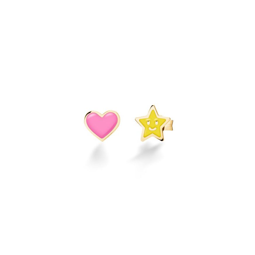 Orecchini Fortuna con cuore e stella in oro giallo