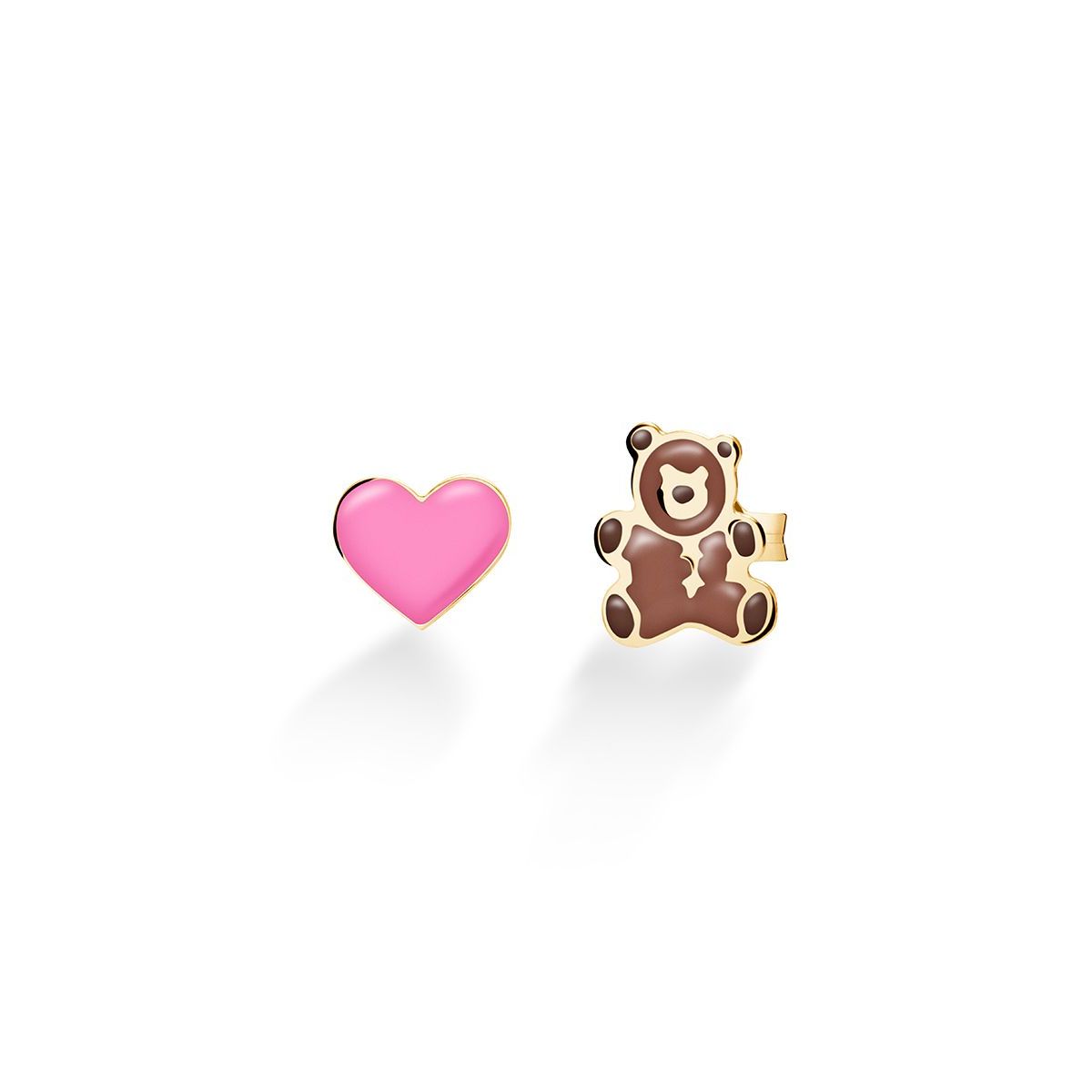 Orecchini Toys con cuore e orsetto in oro giallo