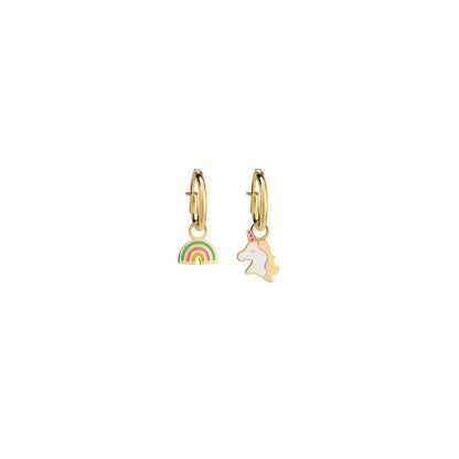 Orecchini a cerchietto Toys in oro giallo con arcobaleno e unicorno