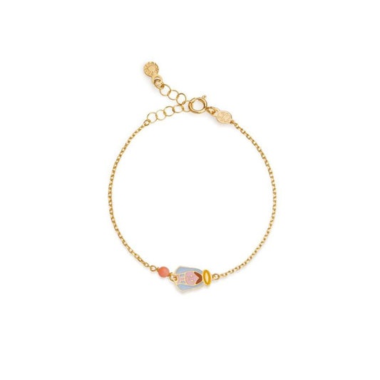 Bracciale Proteggimi in oro giallo con Madonnina e corallino