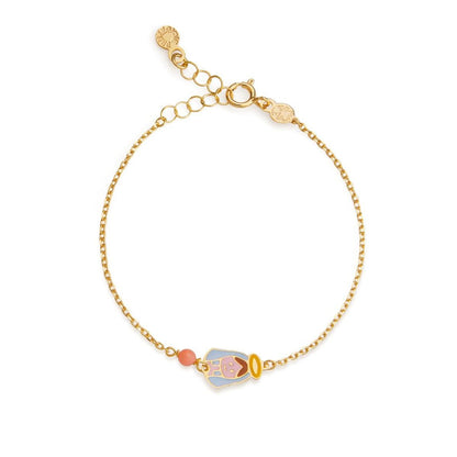 Bracciale Proteggimi in oro giallo con Madonnina e corallino