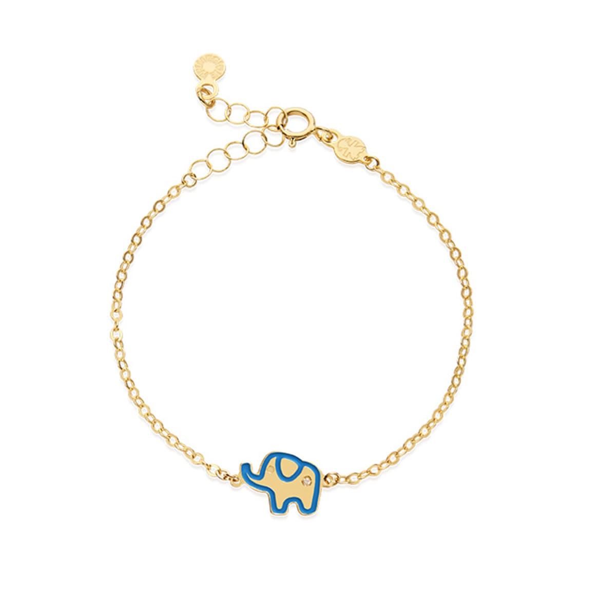 Bracciale Lucciole in oro giallo elefantino blu e diamante