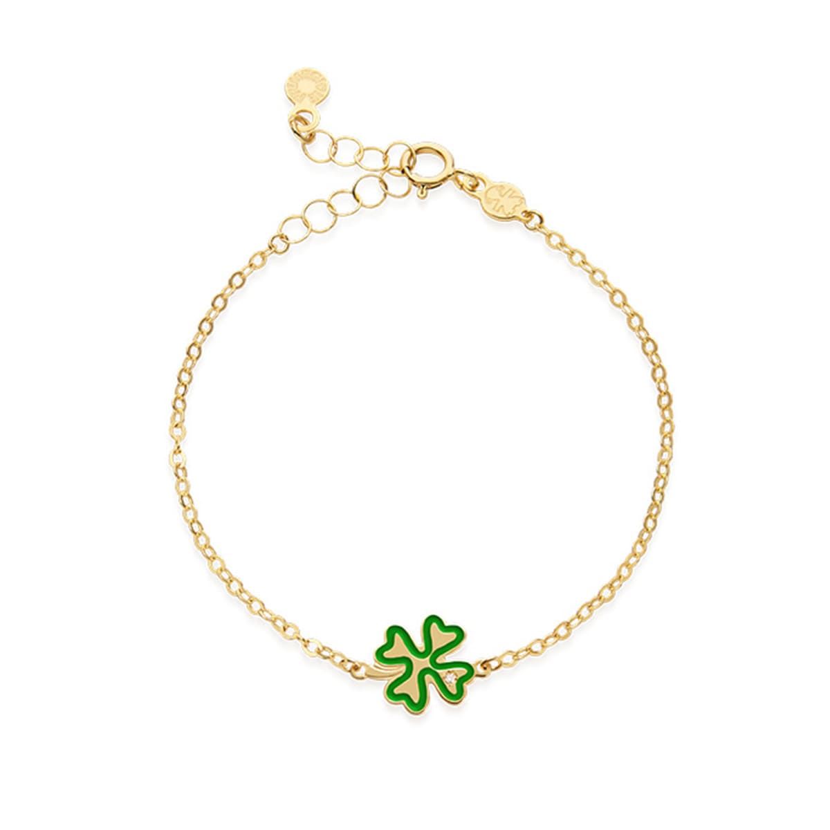 Bracciale Lucciole in oro giallo quadrifoglio verde e diamante